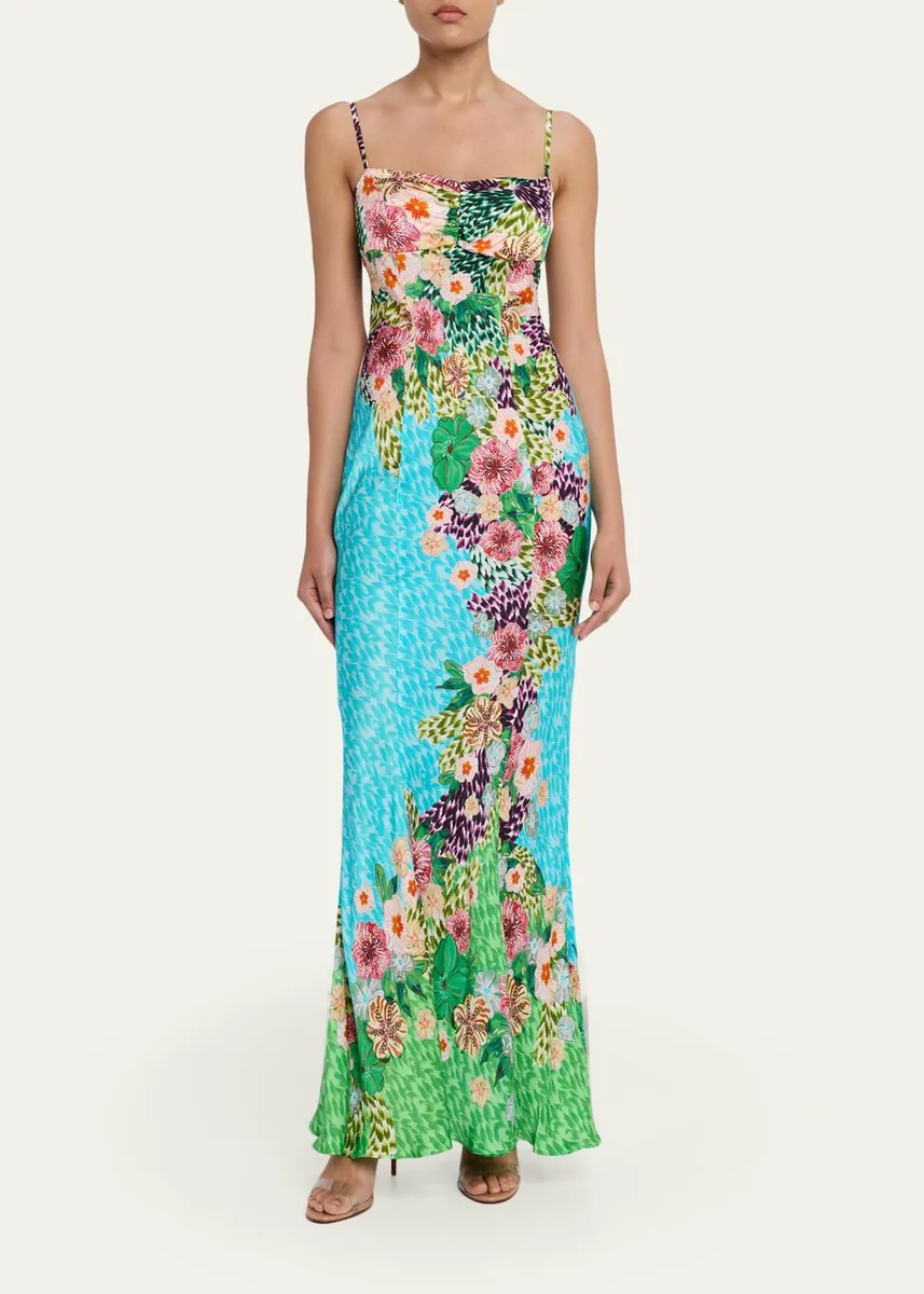 Saloni Renee Long Floral Silk Spaghetti-Strap Dress | Thumbnail 2