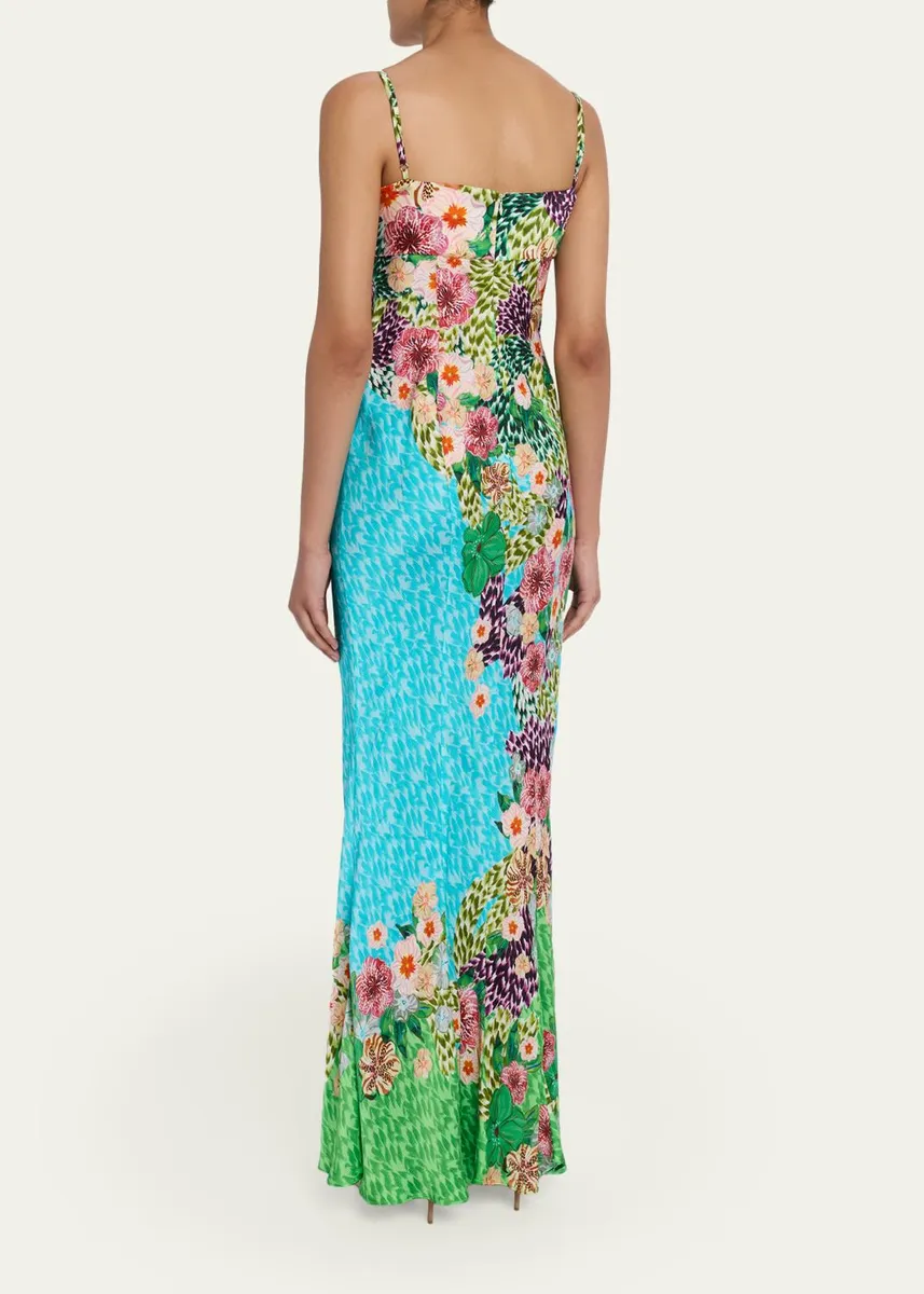 Saloni Renee Long Floral Silk Spaghetti-Strap Dress | Thumbnail 3