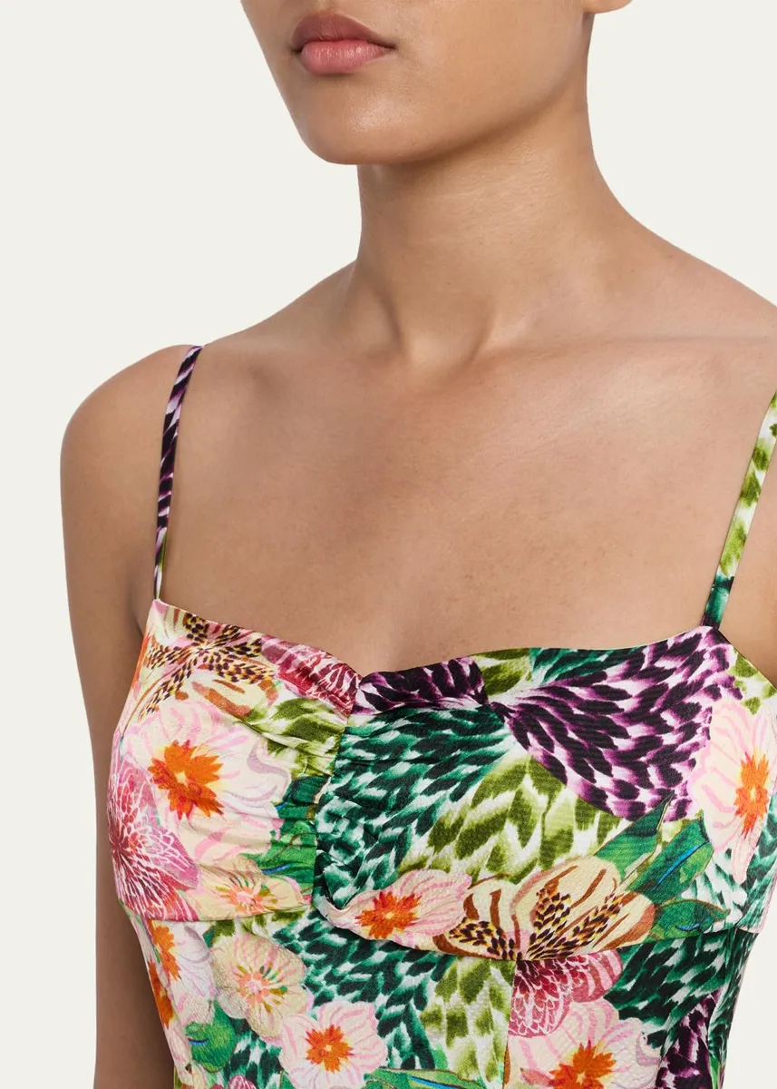 Saloni Renee Long Floral Silk Spaghetti-Strap Dress | Thumbnail 5
