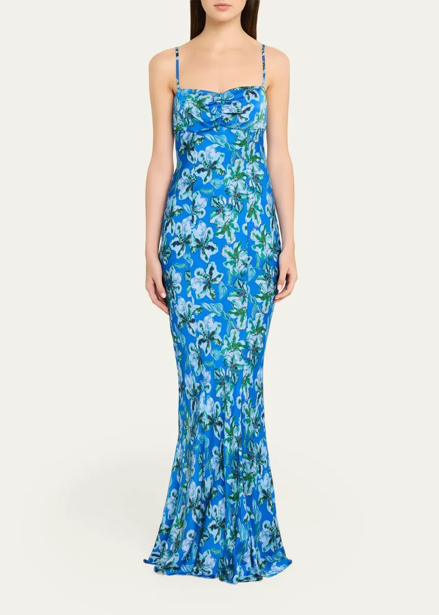 Saloni Renee Long Floral Silk Spaghetti-Strap Dress | Thumbnail 6