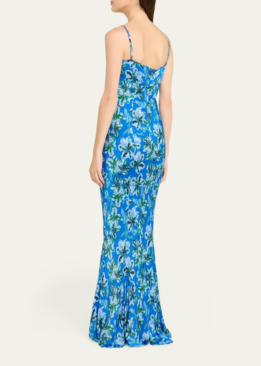 Saloni Renee Long Floral Silk Spaghetti-Strap Dress | Thumbnail 7