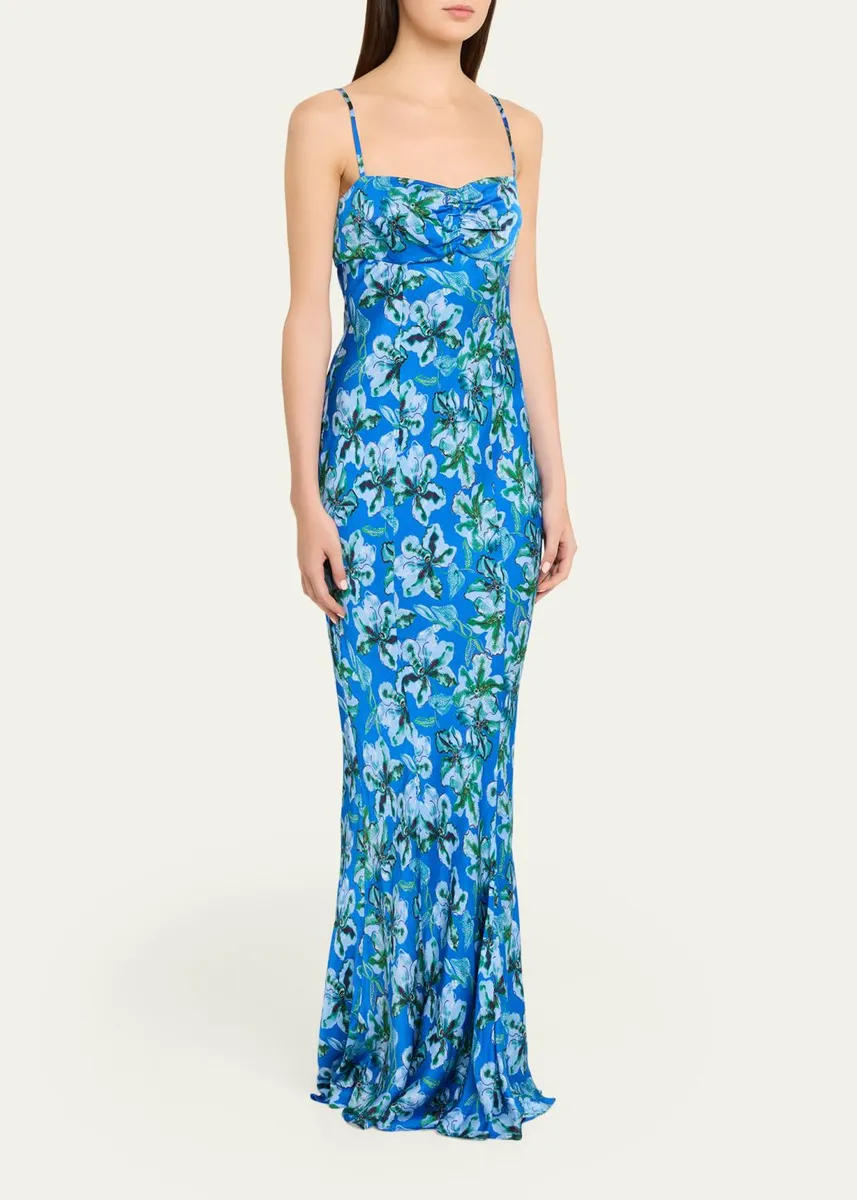 Saloni Renee Long Floral Silk Spaghetti-Strap Dress | Thumbnail 8
