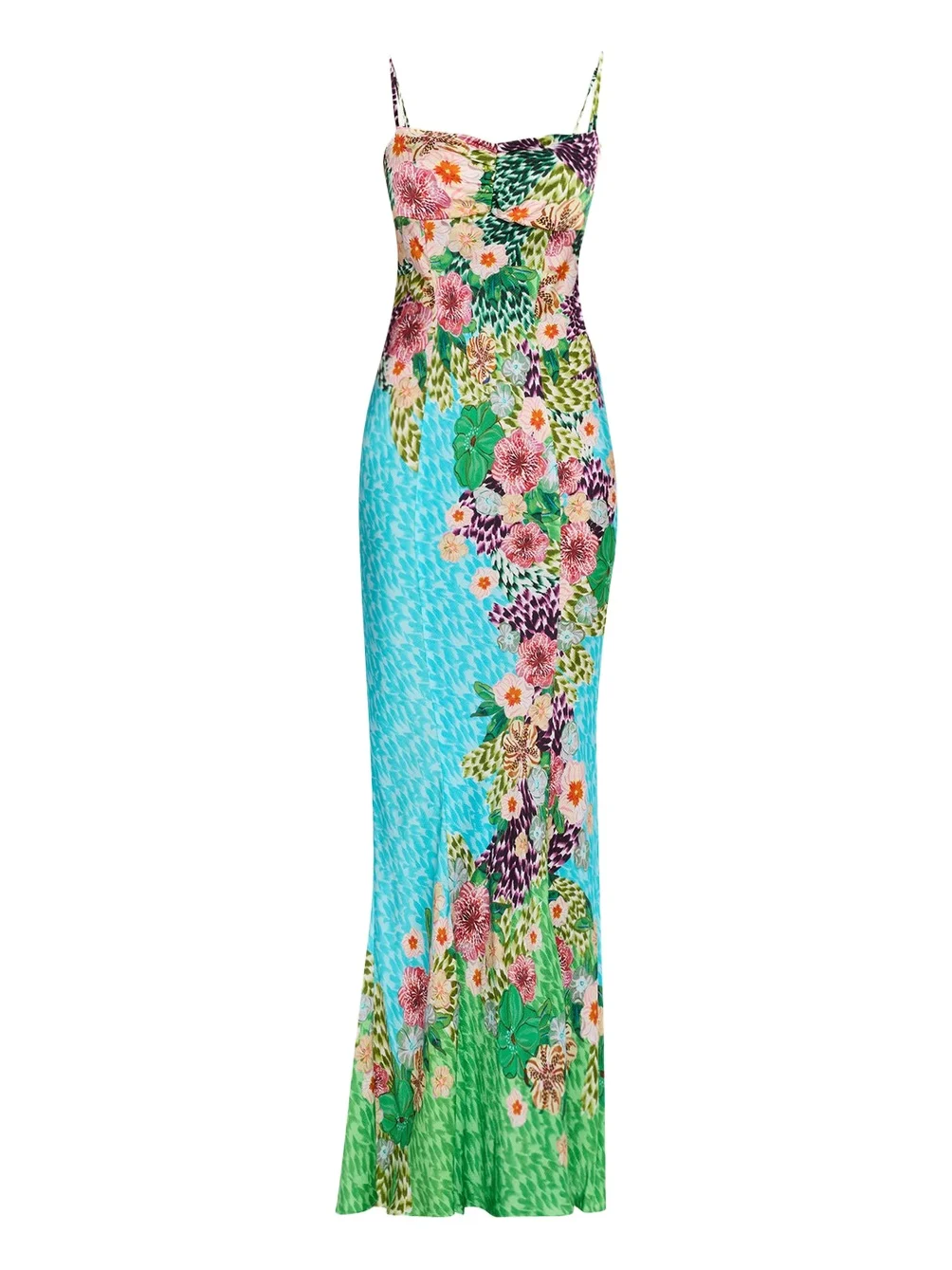 Saloni Renee Long Floral Silk Spaghetti-Strap Dress
