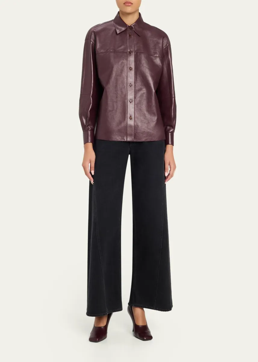 Lafayette 148 New York Oversized Cropped Nappa Leather Shirt | Thumbnail 2