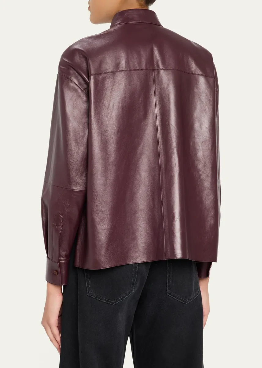 Lafayette 148 New York Oversized Cropped Nappa Leather Shirt | Thumbnail 3