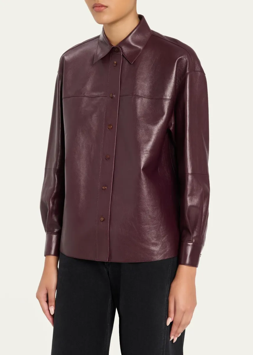 Lafayette 148 New York Oversized Cropped Nappa Leather Shirt | Thumbnail 4