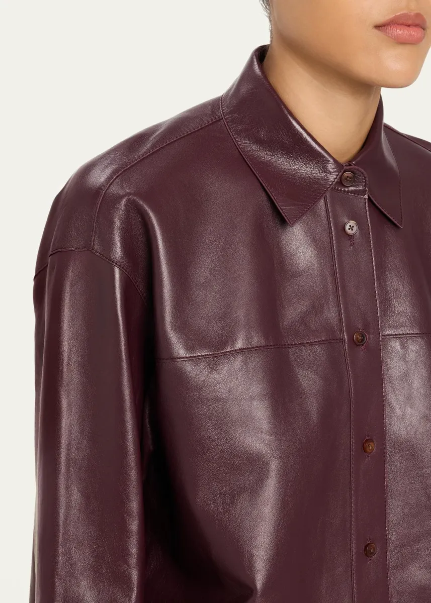 Lafayette 148 New York Oversized Cropped Nappa Leather Shirt | Thumbnail 5