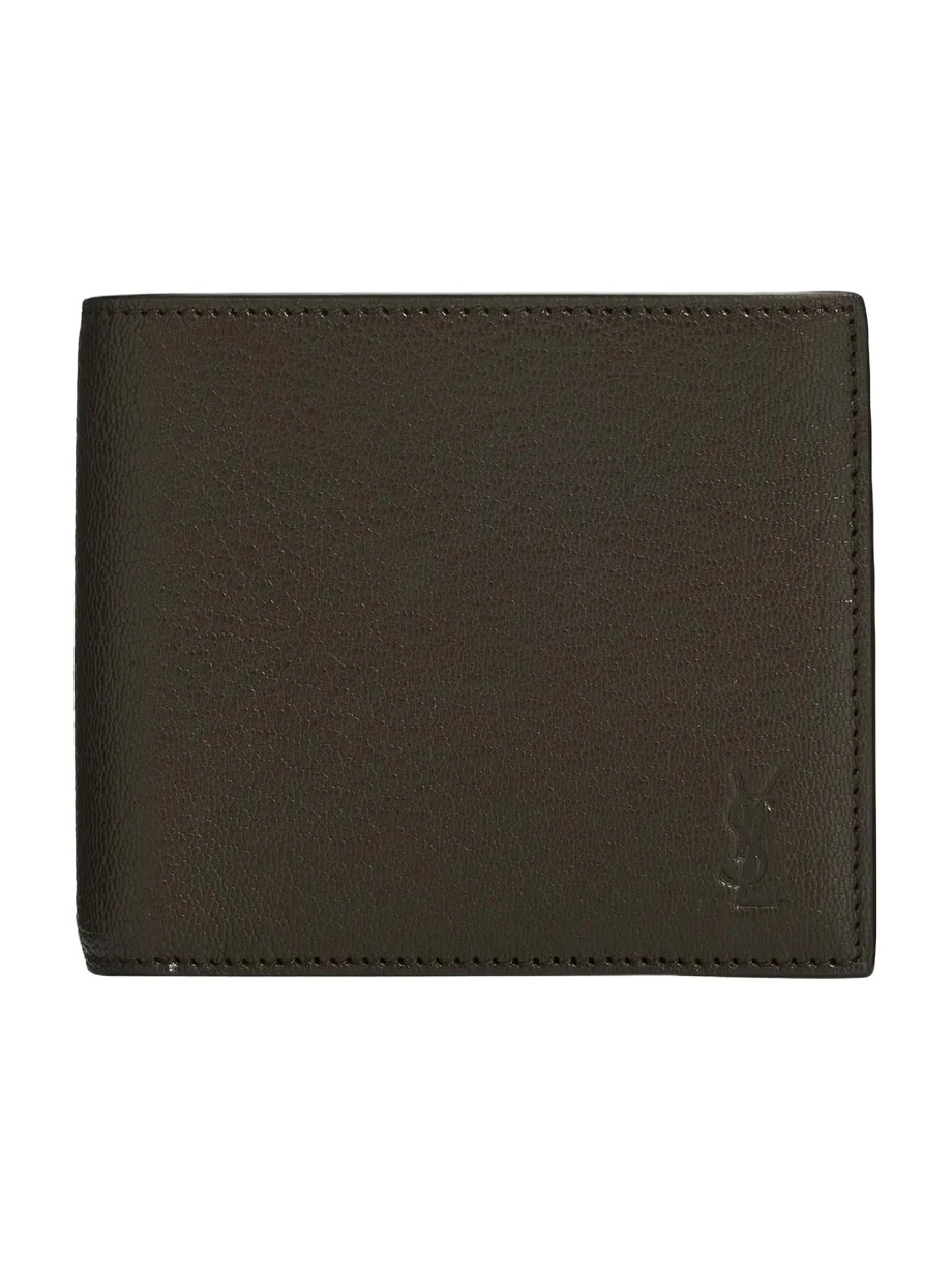 Saint Laurent Men's East-West YSL Bifold Wallet in Grained Leather