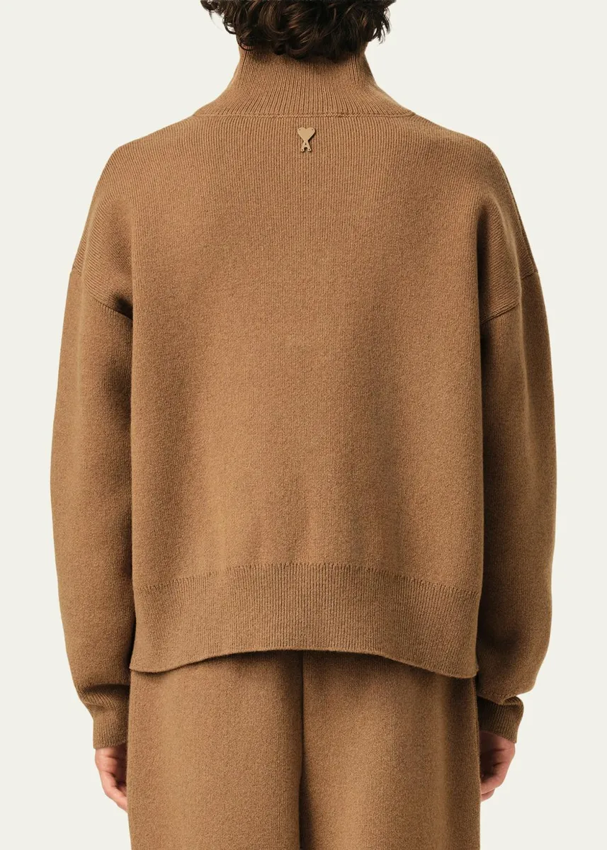 AMI PARIS Men's Compact Wool Turtleneck Henley Sweater | Thumbnail 3 AMI PARIS Men's Compact Wool Turtleneck Henley Sweater | Thumbnail 3