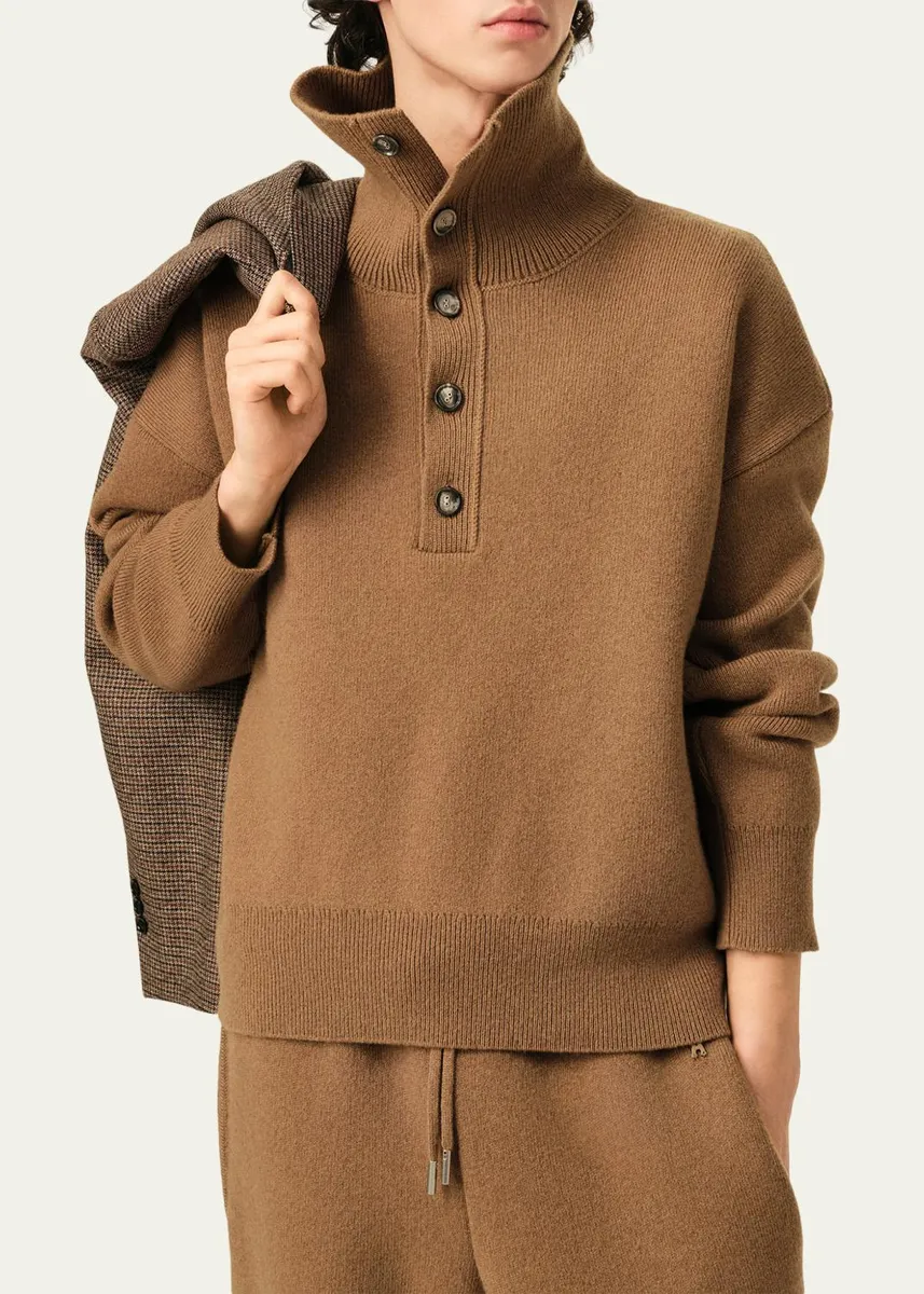 AMI PARIS Men's Compact Wool Turtleneck Henley Sweater | Thumbnail 4 AMI PARIS Men's Compact Wool Turtleneck Henley Sweater | Thumbnail 4