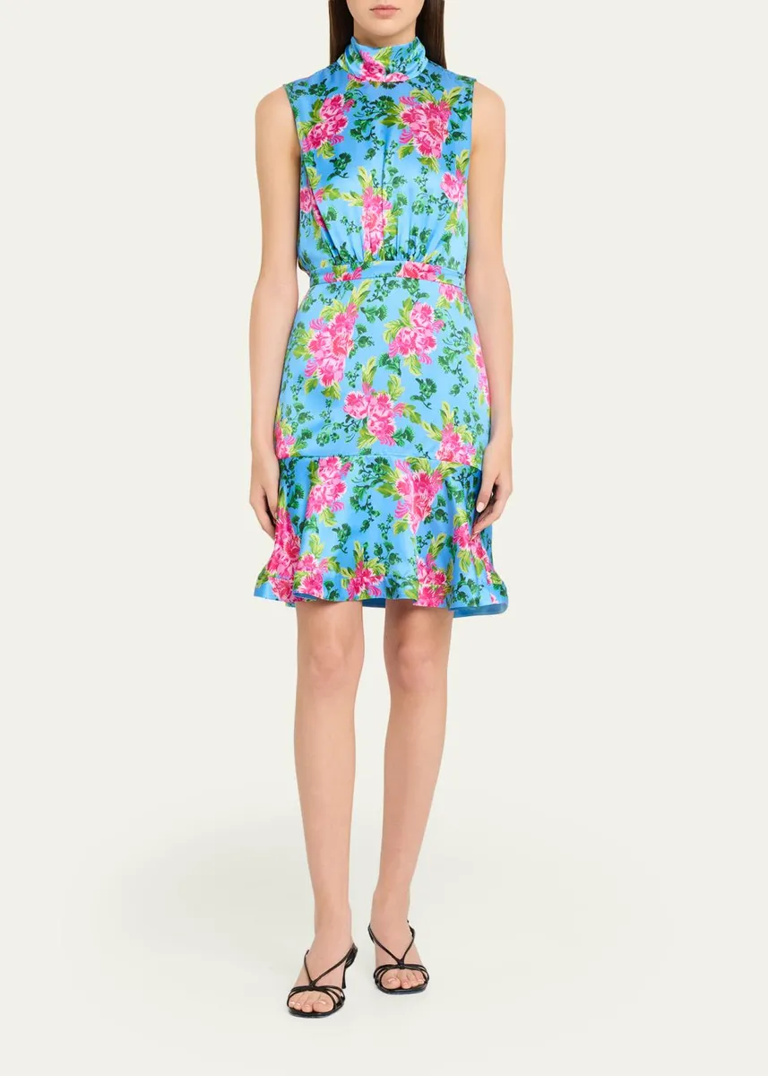 Saloni Fleur Tie-Back Short Silk Dress | Thumbnail 2