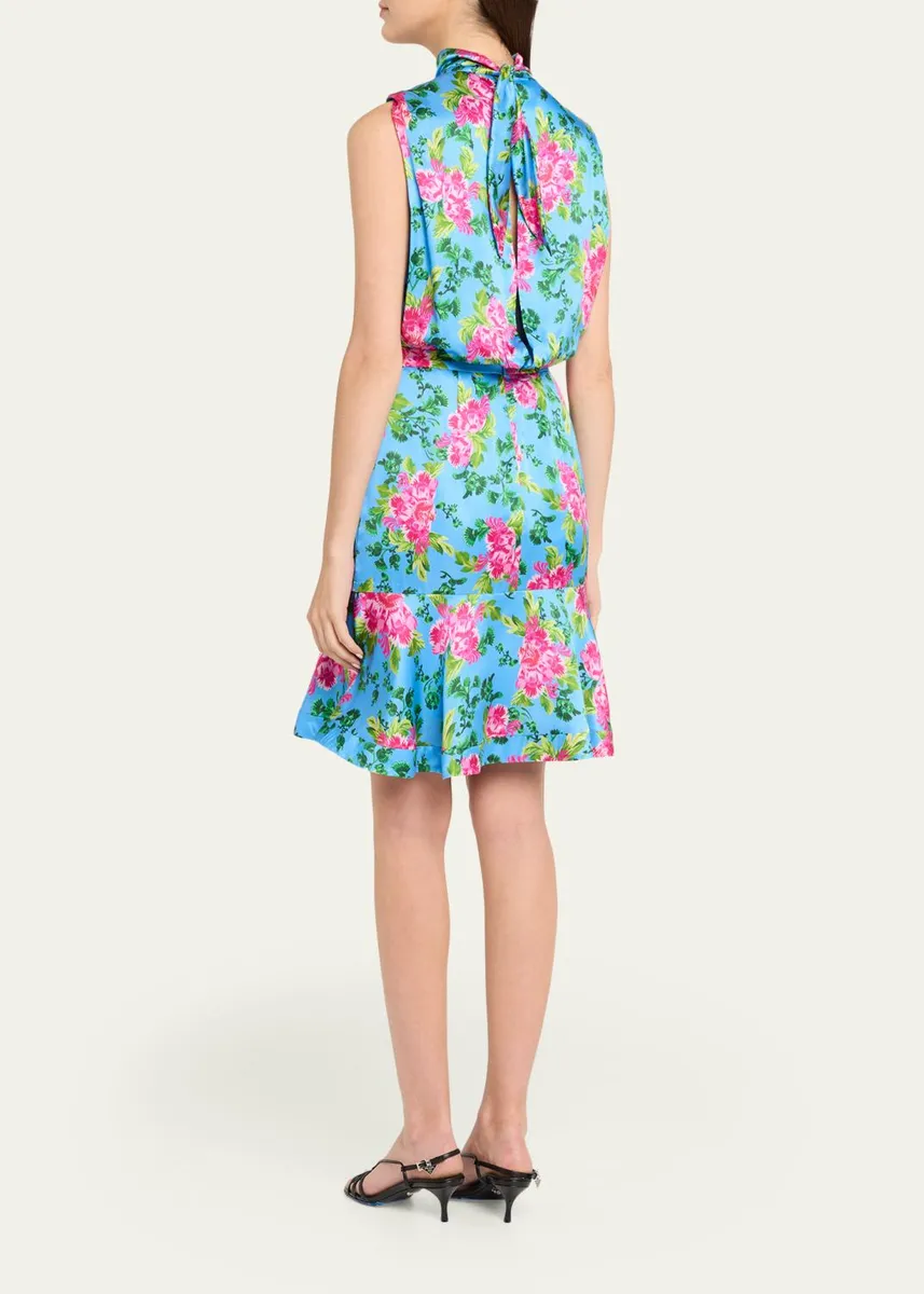 Saloni Fleur Tie-Back Short Silk Dress | Thumbnail 3