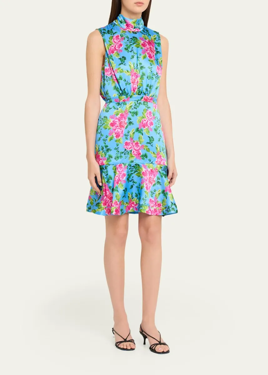 Saloni Fleur Tie-Back Short Silk Dress | Thumbnail 4