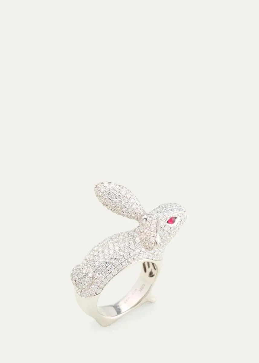 Mio Harutaka 18K White Gold Diamond Bunny Ring with Rubies | Thumbnail 4 Mio Harutaka 18K White Gold Diamond Bunny Ring with Rubies | Thumbnail 4