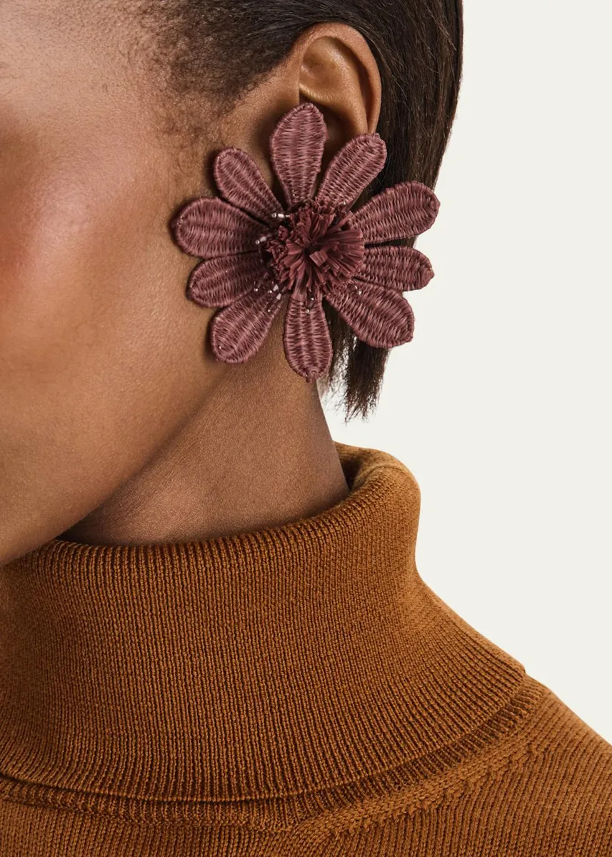 Oscar de la Renta Woven Raffia Flower Clip-On Earrings | Thumbnail 2 Oscar de la Renta Woven Raffia Flower Clip-On Earrings | Thumbnail 2