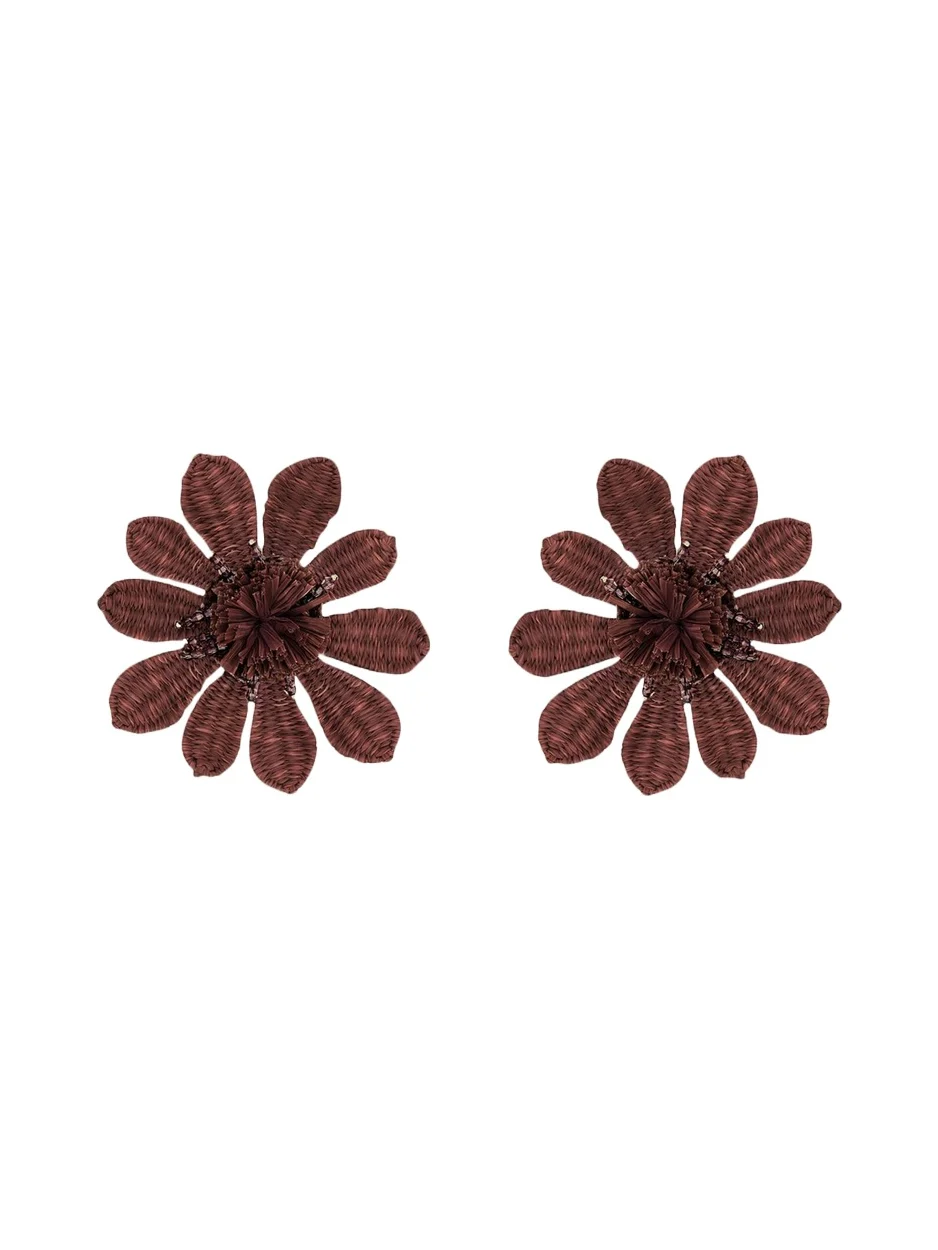 Oscar de la Renta Woven Raffia Flower Clip-On Earrings