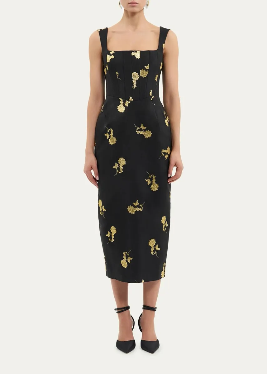 Rebecca Vallance Mariya Floral Jacquard Midi Dress | Thumbnail 2
