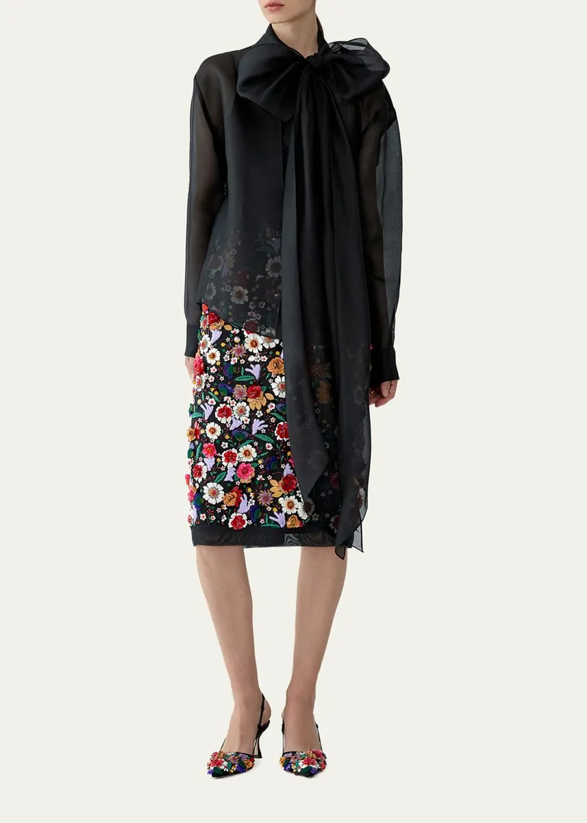 Carolina Herrera Bow Button-Front Silk Shirt | Thumbnail 2