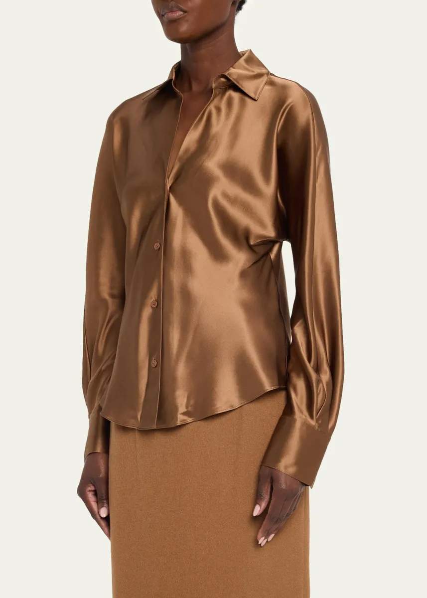 Lafayette 148 New York Dolman-Sleeve Metallic Silk Shirt | Thumbnail 4