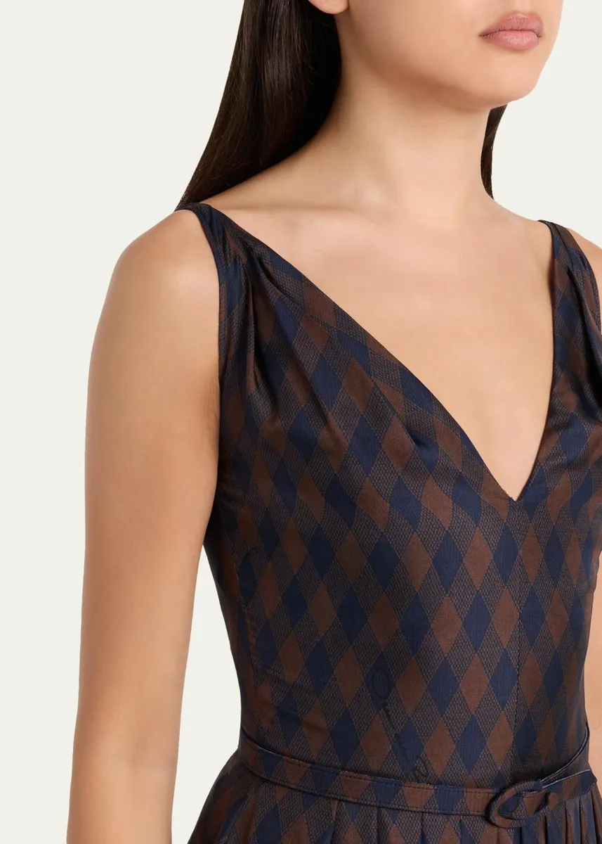 Oscar de la Renta Sleeveless Argyle Silk Belted Midi Dress | Thumbnail 5 Oscar de la Renta Sleeveless Argyle Silk Belted Midi Dress | Thumbnail 5