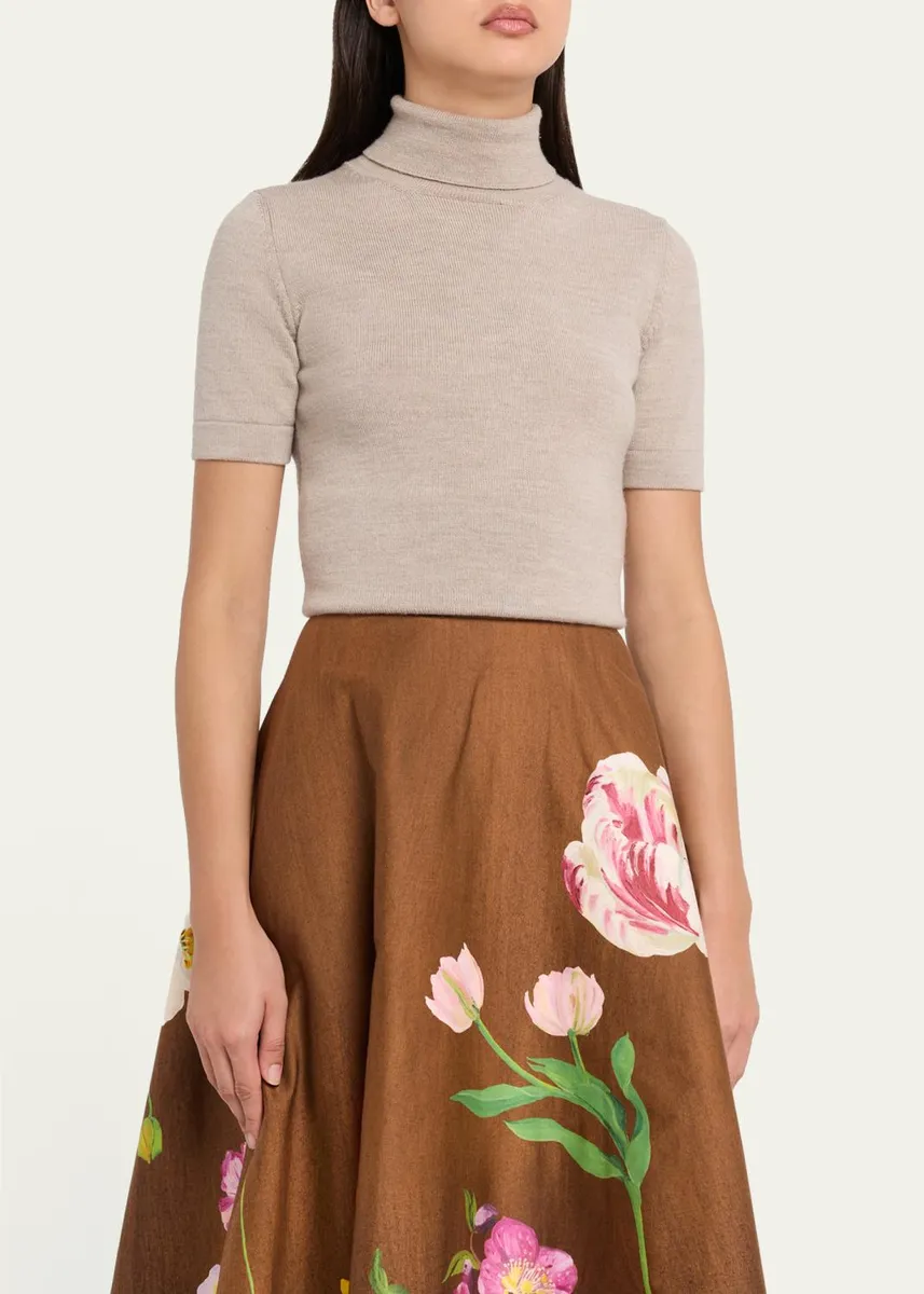 Oscar de la Renta Turtleneck Short-Sleeve Wool Sweater | Thumbnail 4 Oscar de la Renta Turtleneck Short-Sleeve Wool Sweater | Thumbnail 4