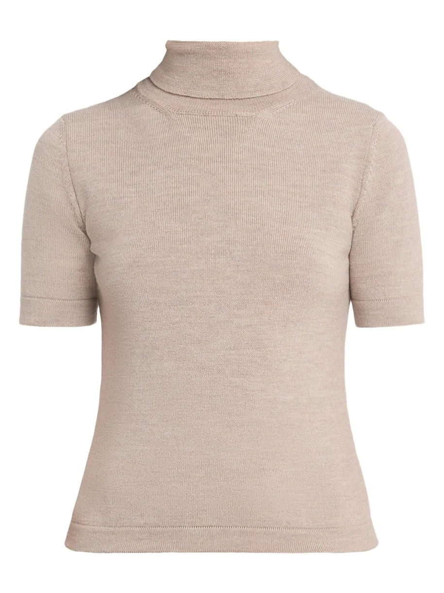Turtleneck Short-Sleeve Wool Sweater