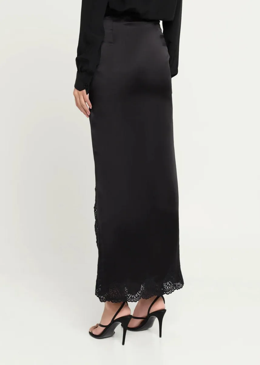 Valentino Garavani Lace-Trim Silk Satin Maxi Slit Skirt | Thumbnail 3 Valentino Garavani Lace-Trim Silk Satin Maxi Slit Skirt | Thumbnail 3