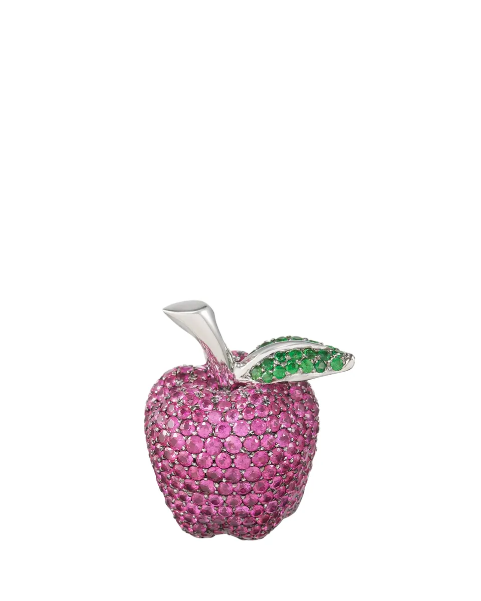 Mio Harutaka 18K White Gold Ruby Apple Charm with Tsavorites | Thumbnail 2 Mio Harutaka 18K White Gold Ruby Apple Charm with Tsavorites | Thumbnail 2