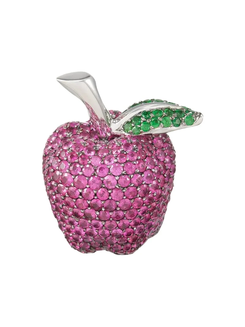Mio Harutaka 18K White Gold Ruby Apple Charm with Tsavorites