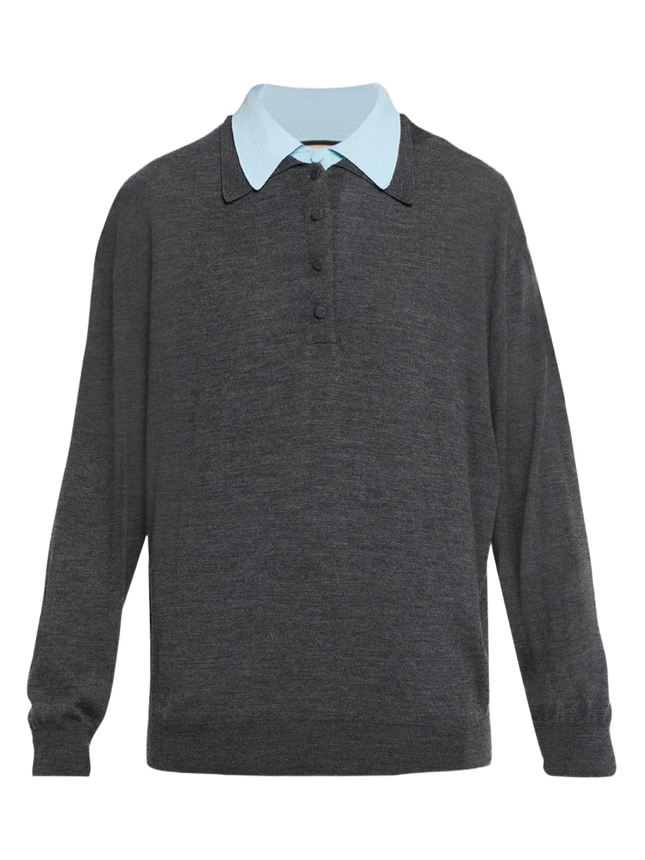 Plan C Wool-Cashmere Double Collar Polo Shirt
