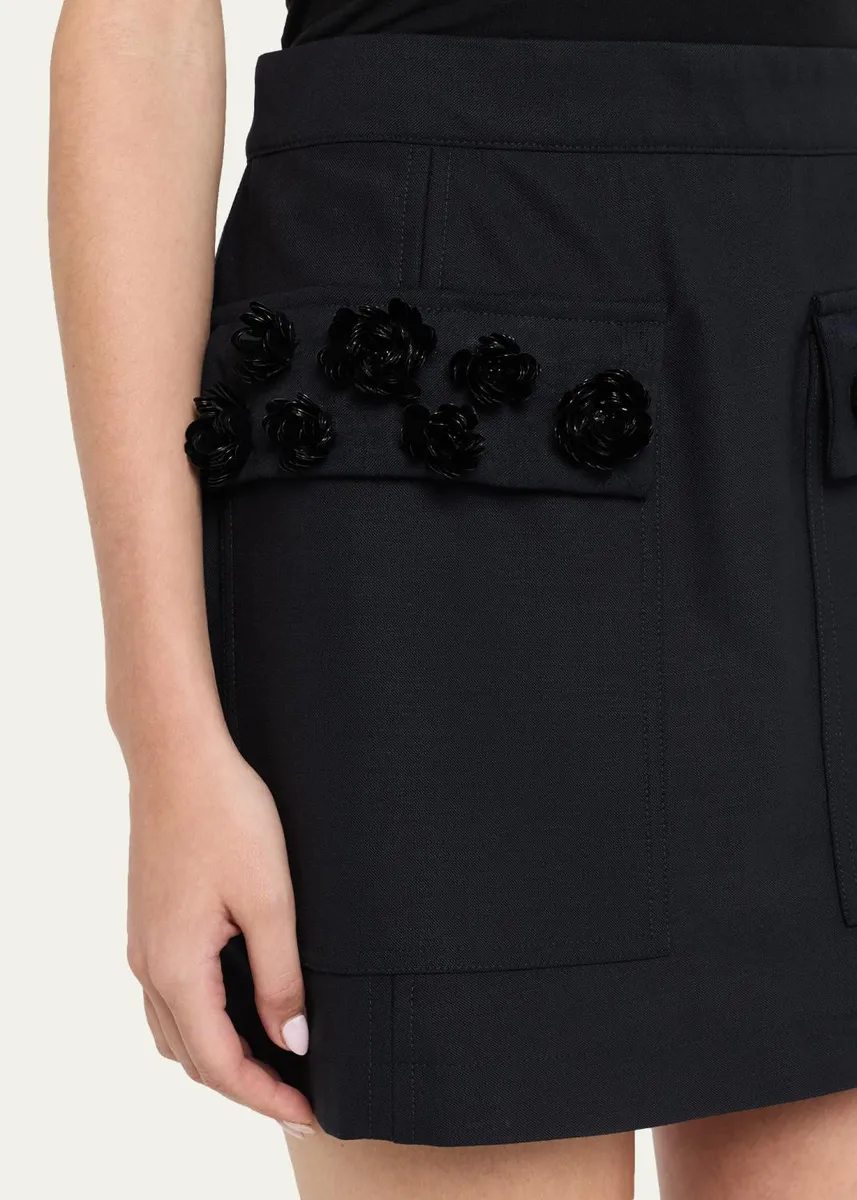 Plan C Rosette-Embellished Wool Mini Skirt | Thumbnail 5