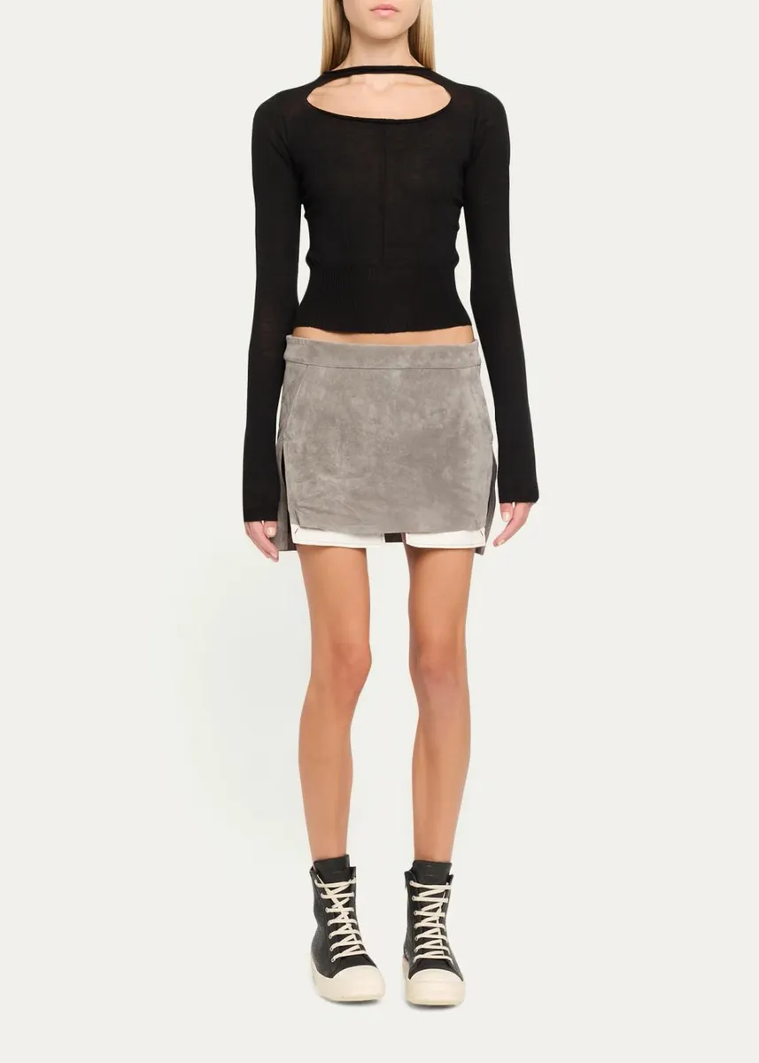Rick Owens Slashed Cutout Wool Crop Sweater | Thumbnail 2