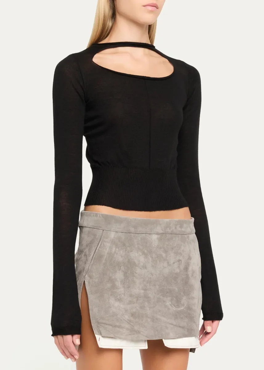 Rick Owens Slashed Cutout Wool Crop Sweater | Thumbnail 4