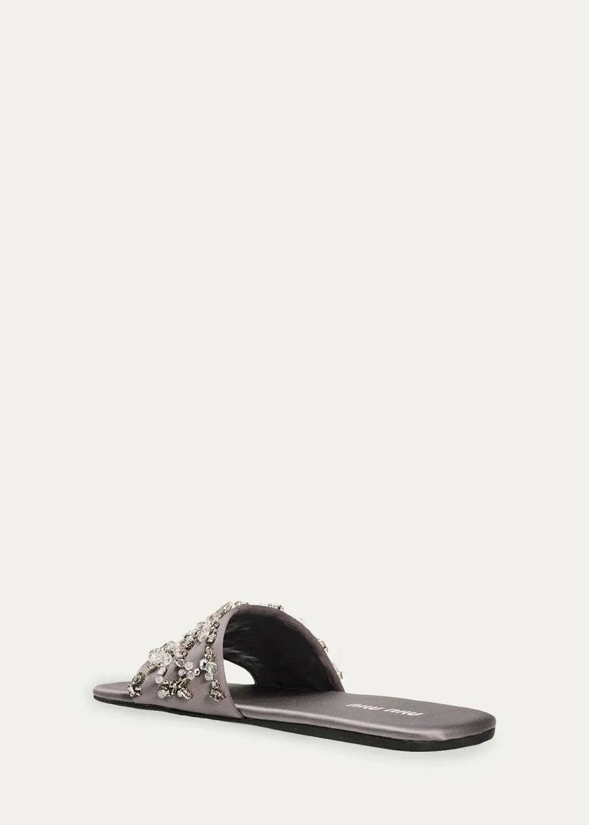 Miu Miu Embellished Satin Slide Sandals | Thumbnail 4 Miu Miu Embellished Satin Slide Sandals | Thumbnail 4