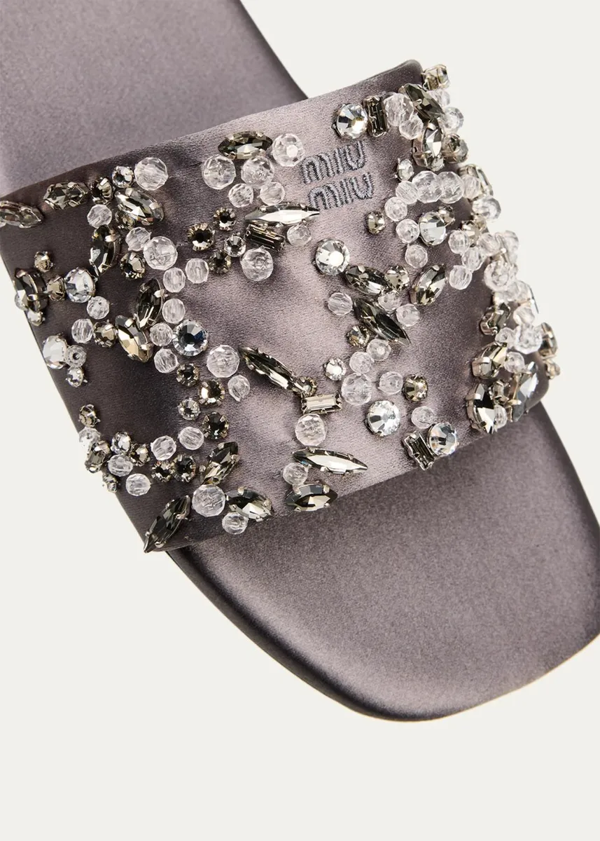 Miu Miu Embellished Satin Slide Sandals | Thumbnail 5 Miu Miu Embellished Satin Slide Sandals | Thumbnail 5