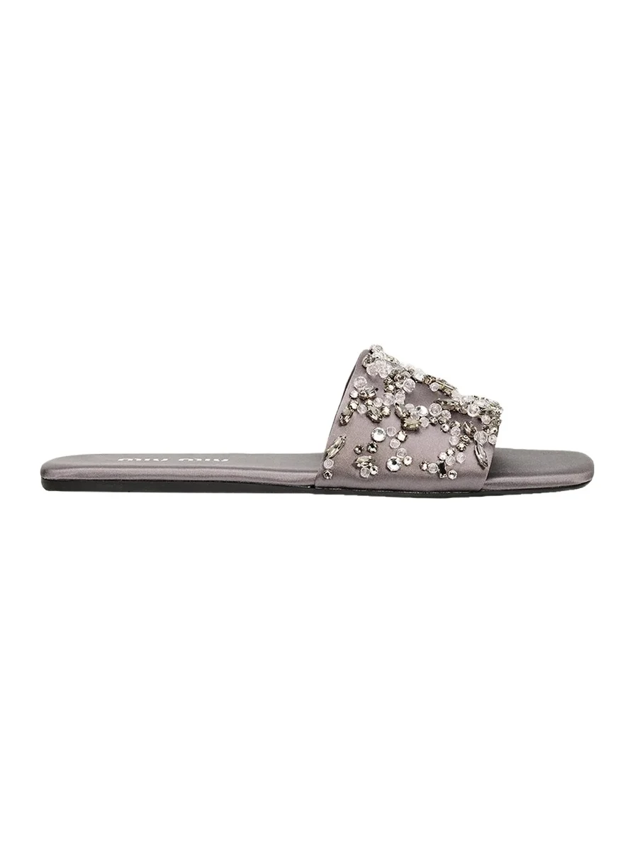 Miu Miu Embellished Satin Slide Sandals