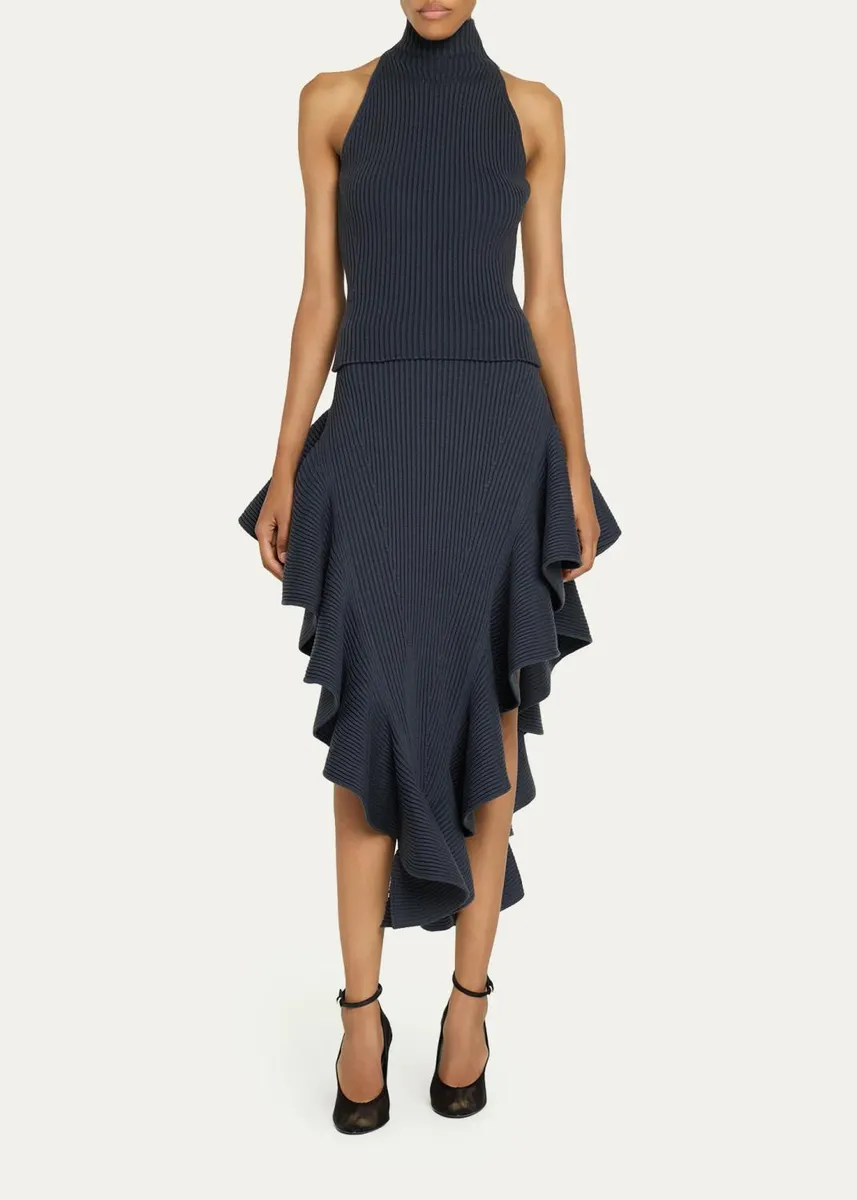 ALAÏA Mock-Neck Wool-Blend Rib Halter Top | Thumbnail 2