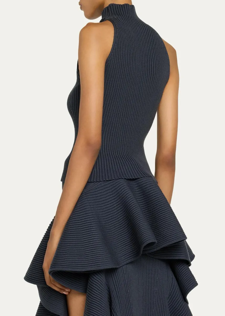 ALAÏA Mock-Neck Wool-Blend Rib Halter Top | Thumbnail 3