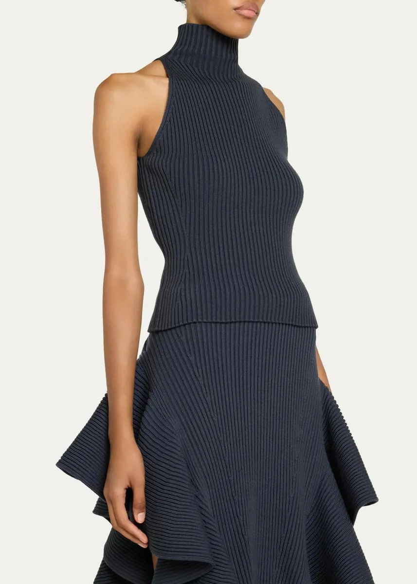ALAÏA Mock-Neck Wool-Blend Rib Halter Top | Thumbnail 4