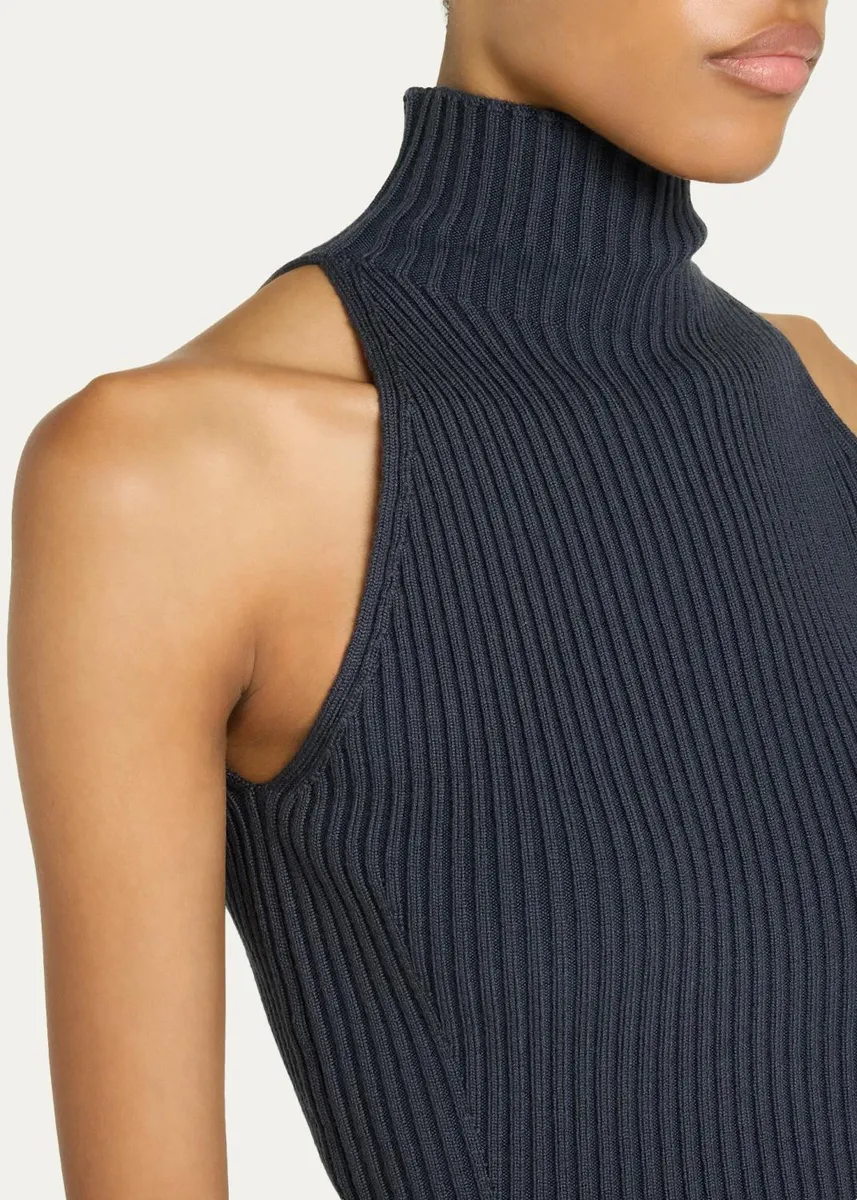 ALAÏA Mock-Neck Wool-Blend Rib Halter Top | Thumbnail 5