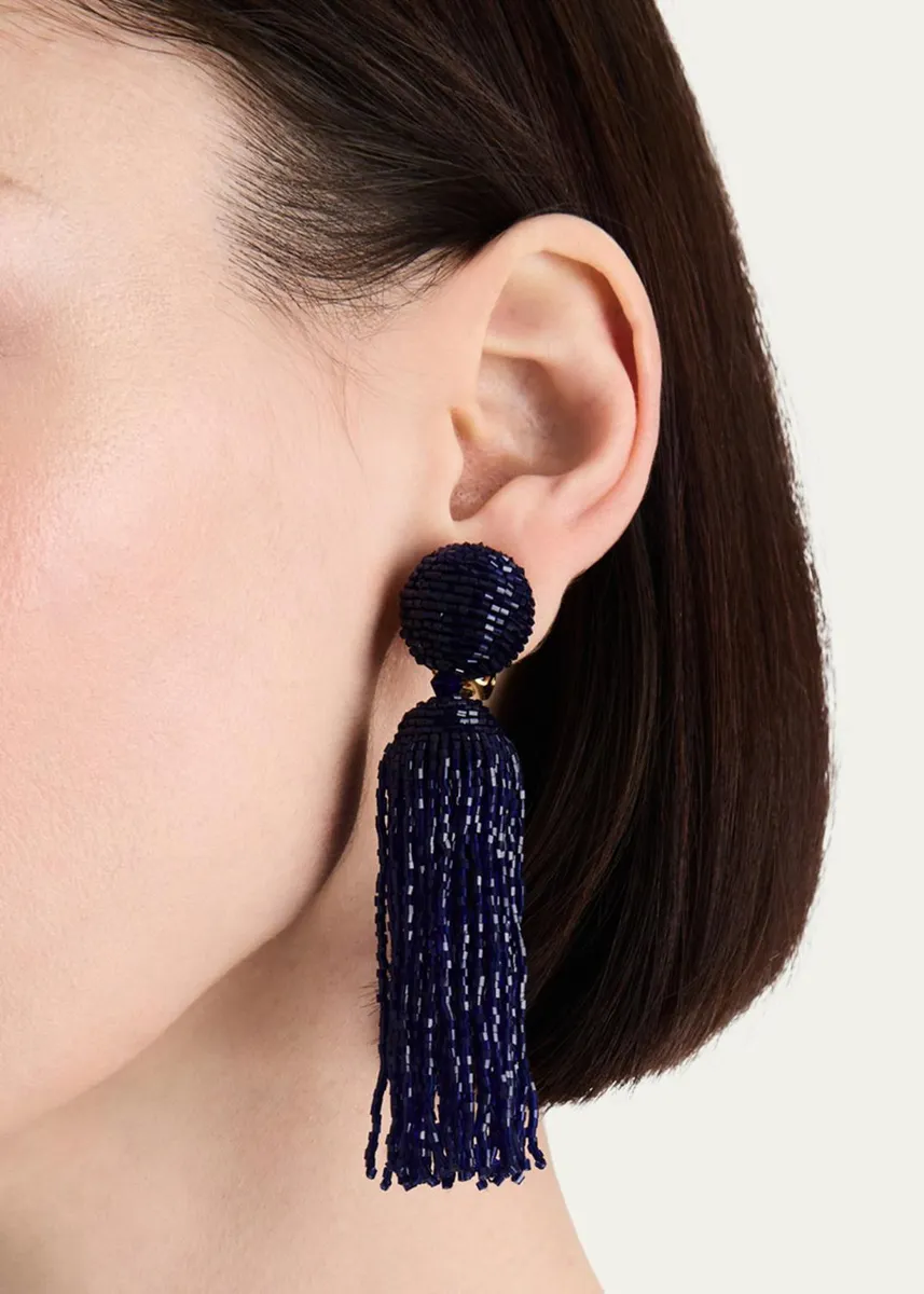 Oscar de la Renta Metallic Beaded Tassel Clip-On Earrings | Thumbnail 2 Oscar de la Renta Metallic Beaded Tassel Clip-On Earrings | Thumbnail 2