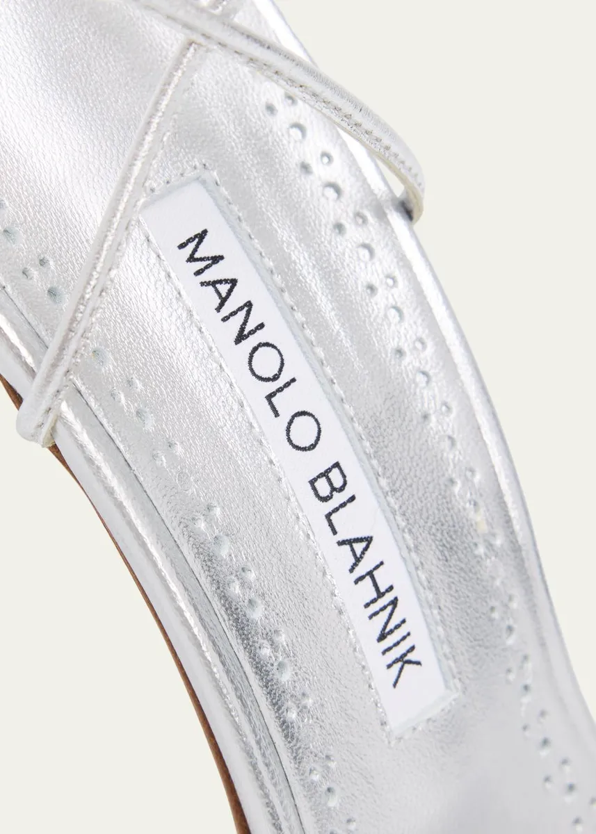 Manolo Blahnik 105mm Leva Metallic Leather Ankle-Tie Sandals | Thumbnail 3 Manolo Blahnik 105mm Leva Metallic Leather Ankle-Tie Sandals | Thumbnail 3