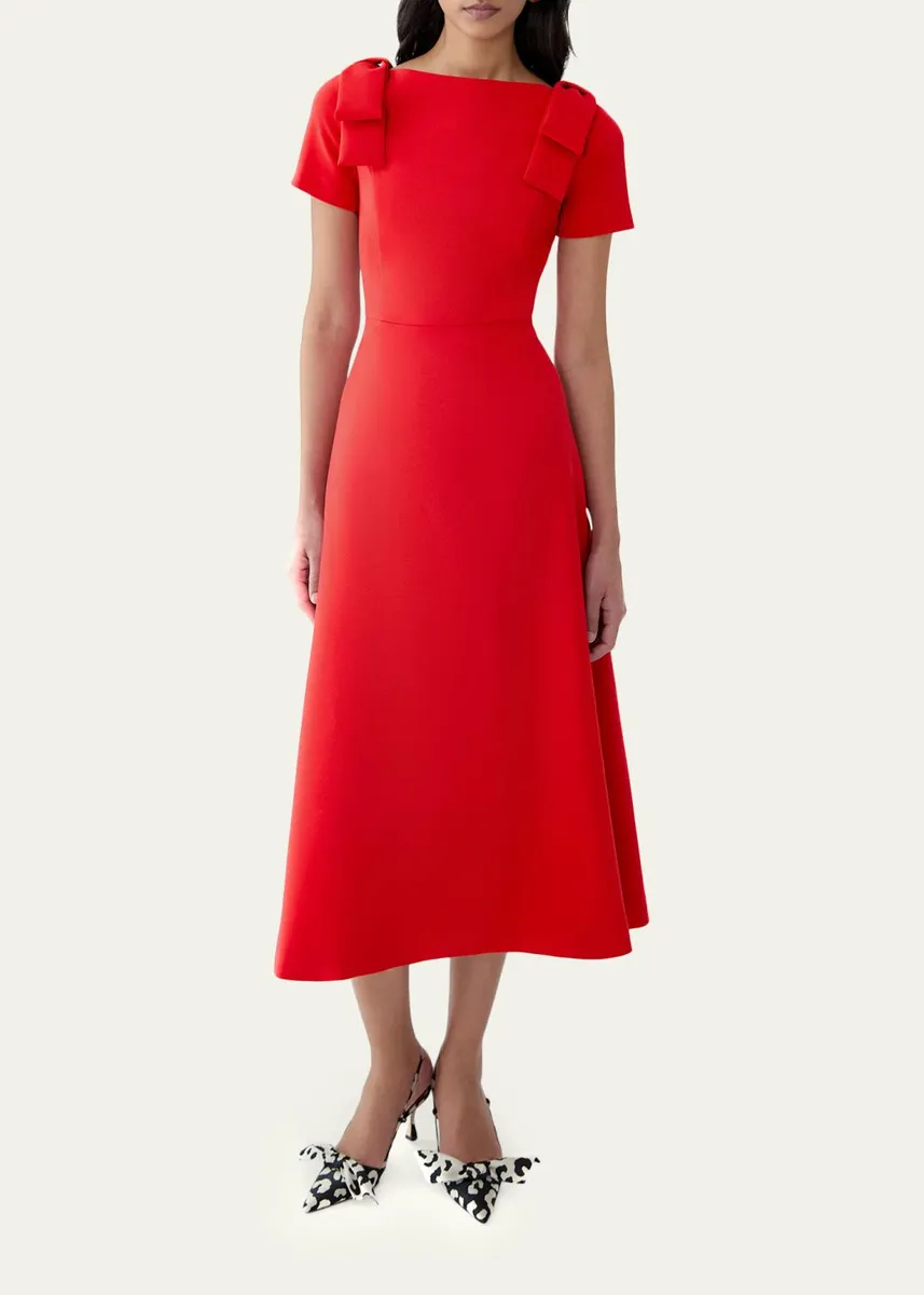 Carolina Herrera Boatneck Bow Short-Sleeve Midi Dress | Thumbnail 2