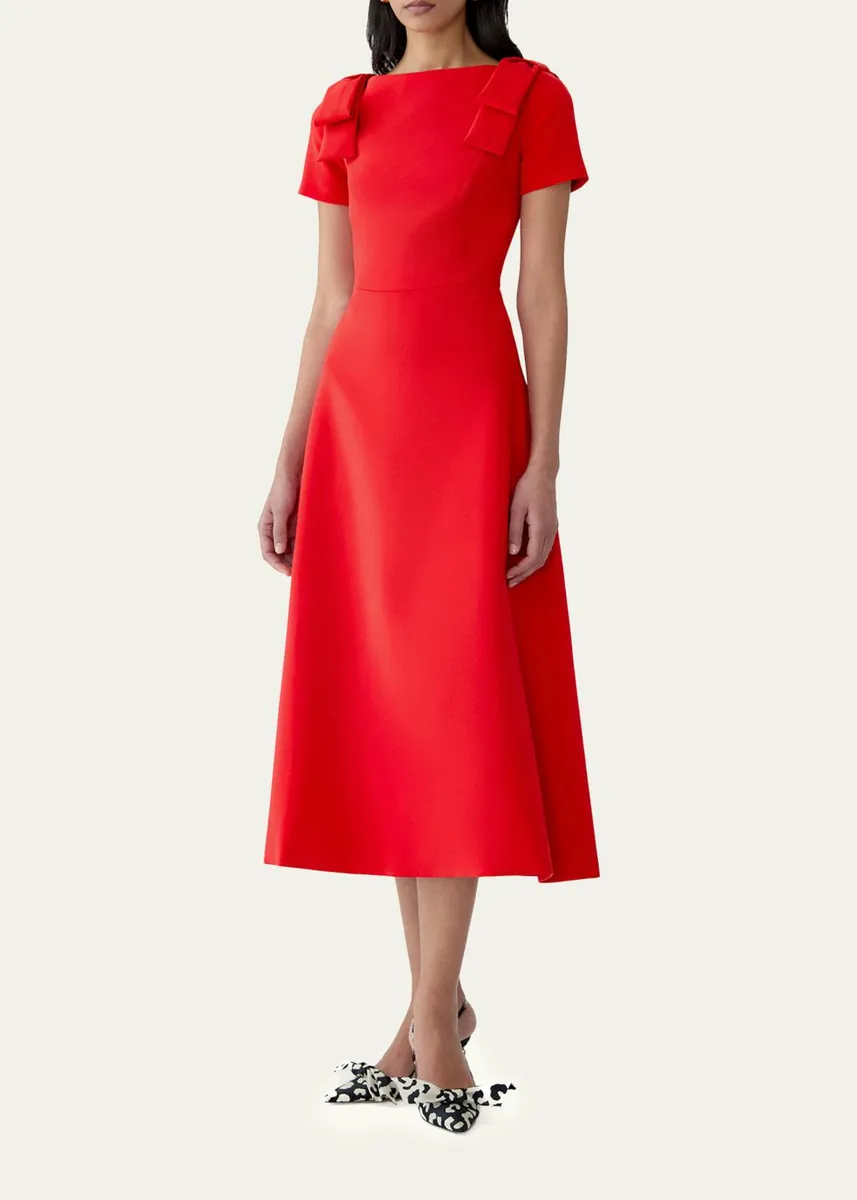 Carolina Herrera Boatneck Bow Short-Sleeve Midi Dress | Thumbnail 4