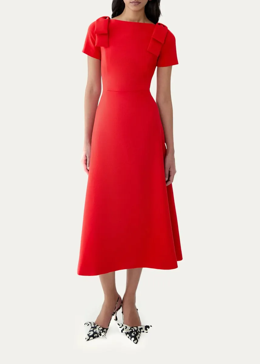 Carolina Herrera Boatneck Bow Short-Sleeve Midi Dress | Thumbnail 5