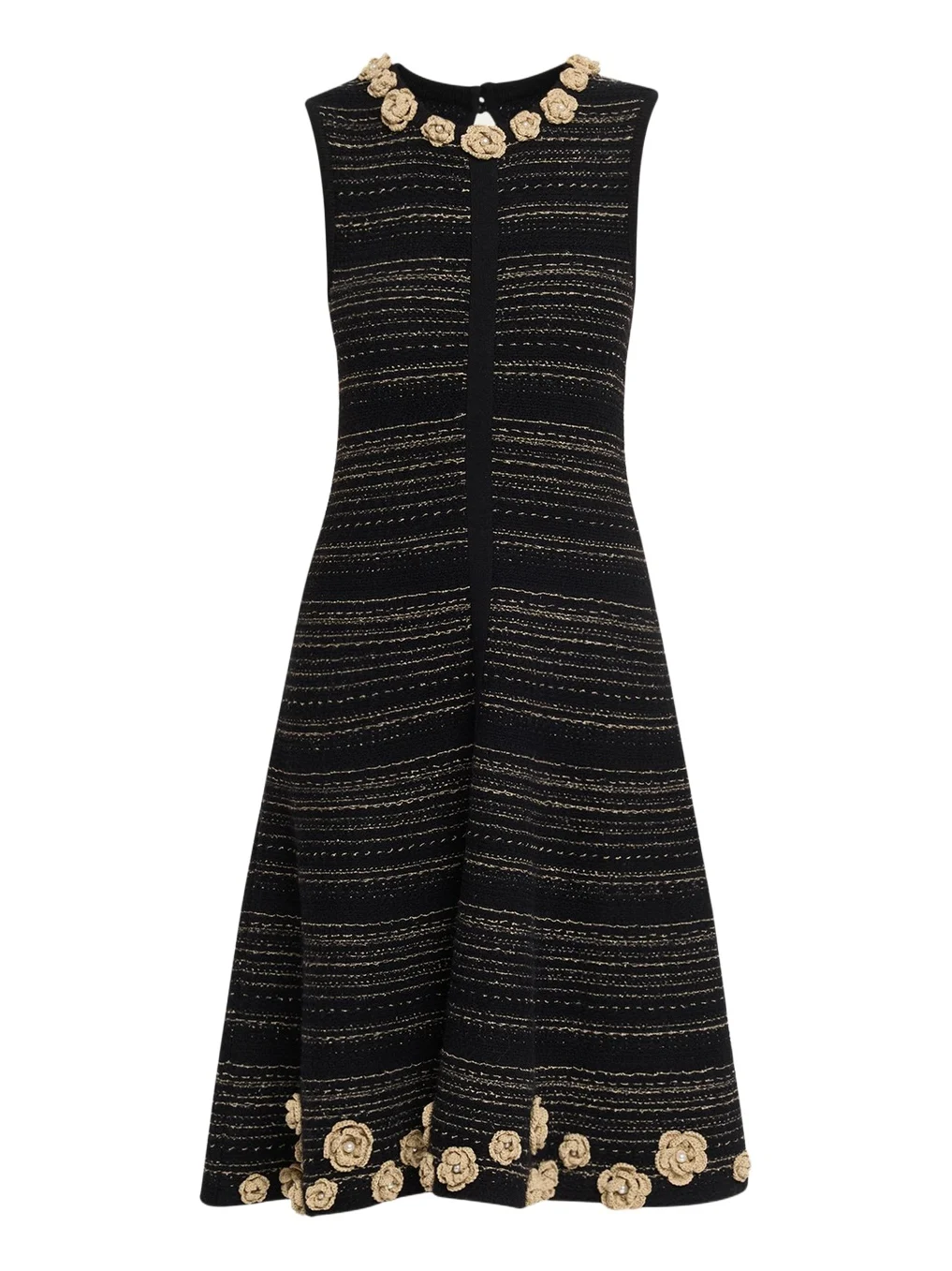 Striped Crochet Floral Applique Midi Dress Striped Crochet Floral Applique Midi Dress