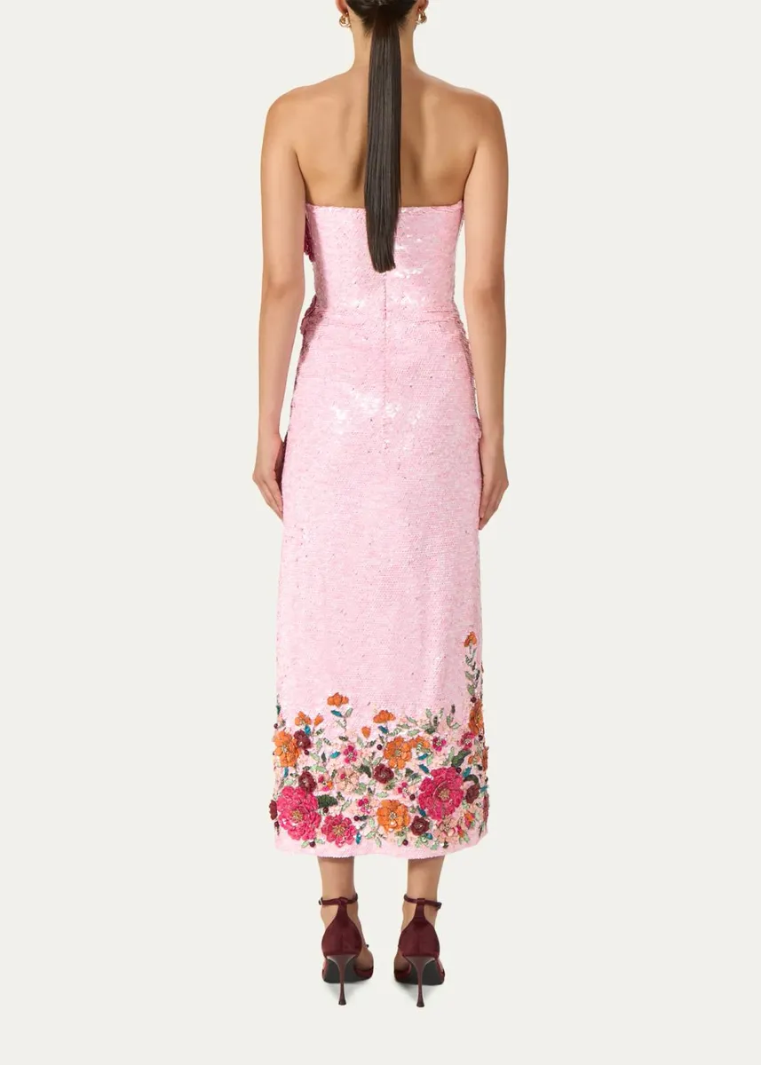 Costarellos Harlee Strapless Flower Sequined Slit Midi Dress | Thumbnail 3 Costarellos Harlee Strapless Flower Sequined Slit Midi Dress | Thumbnail 3