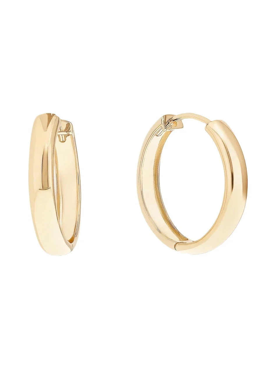 14K Hollow Huggie Earrings, 17mm
