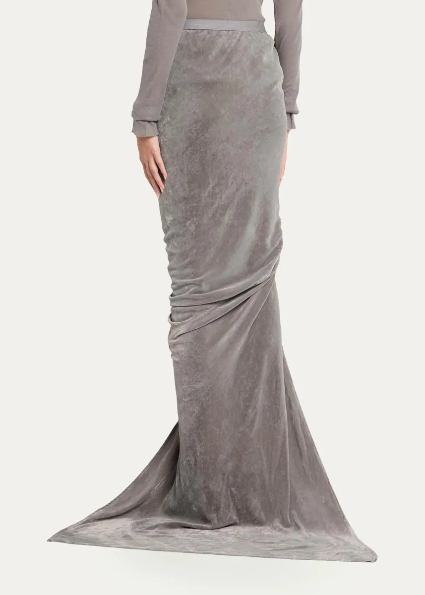 Rick Owens Edfu Ruched Velvet Maxi Skirt | Thumbnail 3 Rick Owens Edfu Ruched Velvet Maxi Skirt | Thumbnail 3