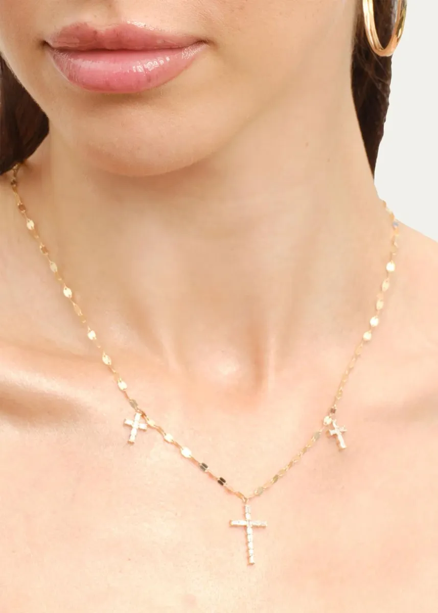 Lana 14K Yellow Gold Triple Baguette Diamond Cross Necklace | Thumbnail 2